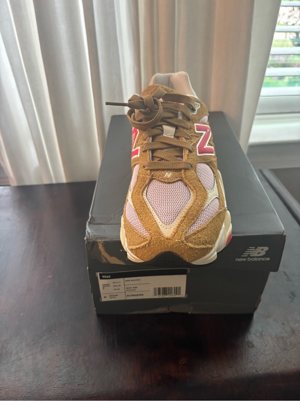 New Balance womens Beige and Pink 9060-Inspired Sneakers - Picture 2 of 4